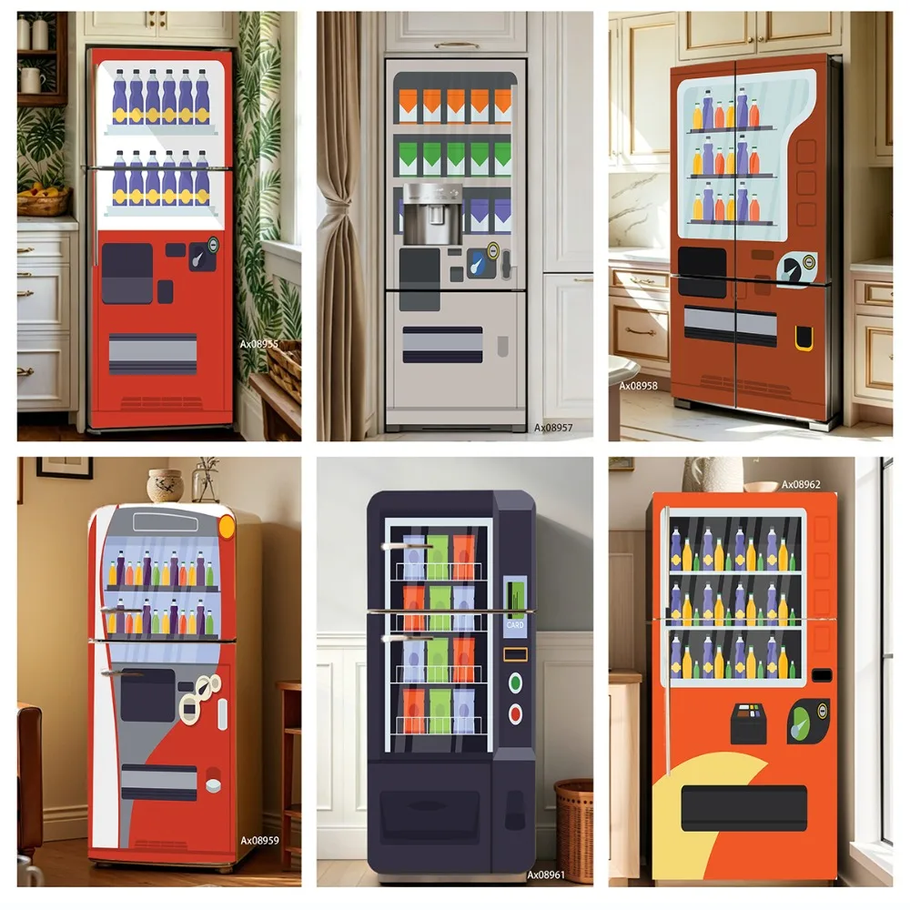 Creative Retro Vending Machine Fridge Door Sticker for Upright Fridge Household Cabinets Wardrobe Door Aesthetics Decoration