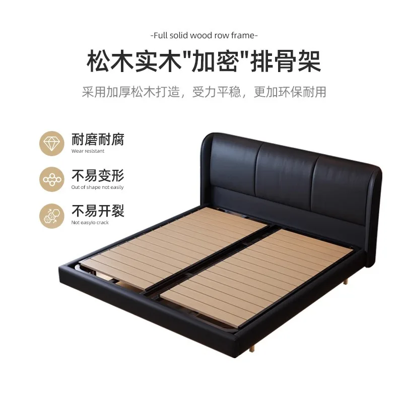 Light luxury, leather, suspended bed, master bedroom, black high-end atmosphere, double bed, modern simplicity, soft bag with a