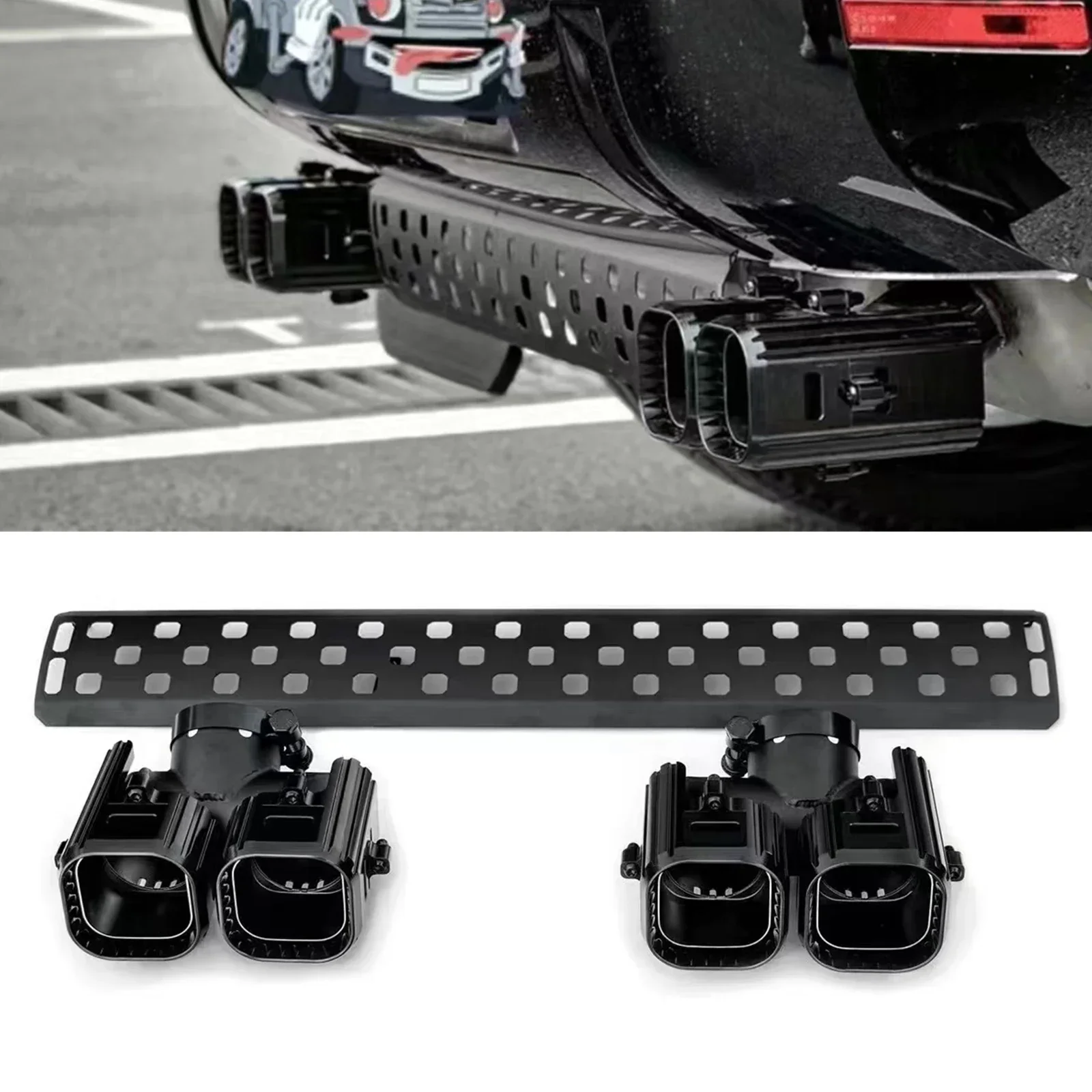 

New！ For Land Rover Defender 90 110 130 2020-2024 Rear Bumper Diffuser Lower Guard Plate+Tail Muffler Pipe Quad Exhaust Tips Tai