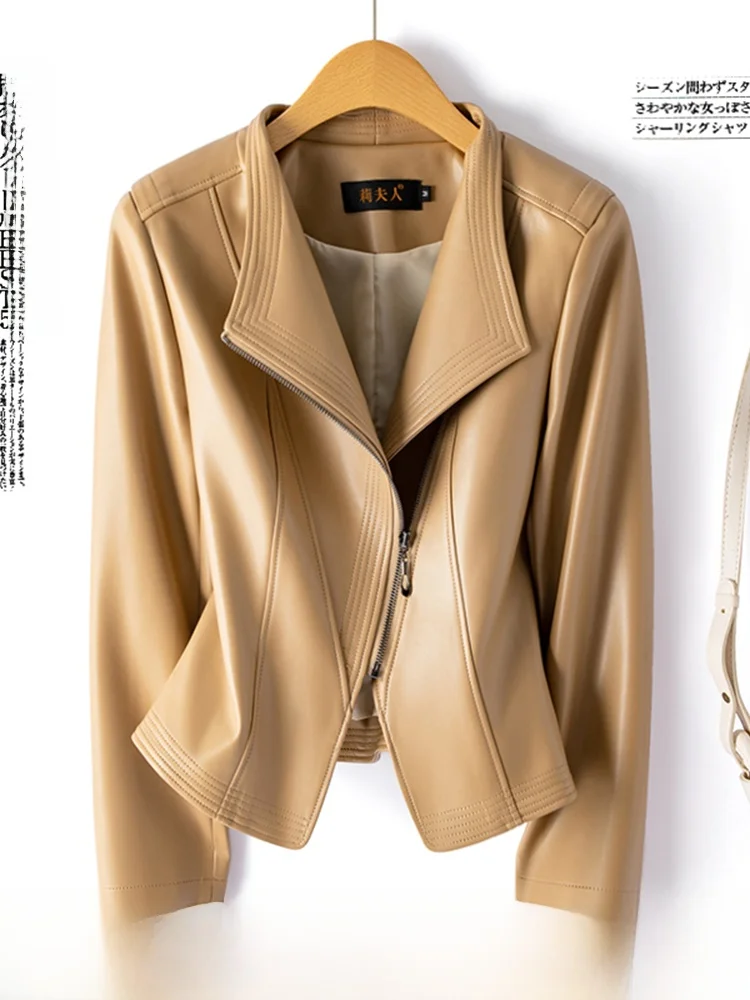 

Женская короткая куртка-косуха из натуральной кожи, модная, универсальная, из овчины, малого размера, верхняя одежда, осень-зима, новинка