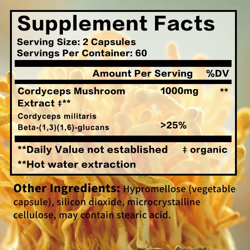 Cordyceps Capsules - Energy, Endurance, Enhance Brain Memory and Concentration, Relieve Stress