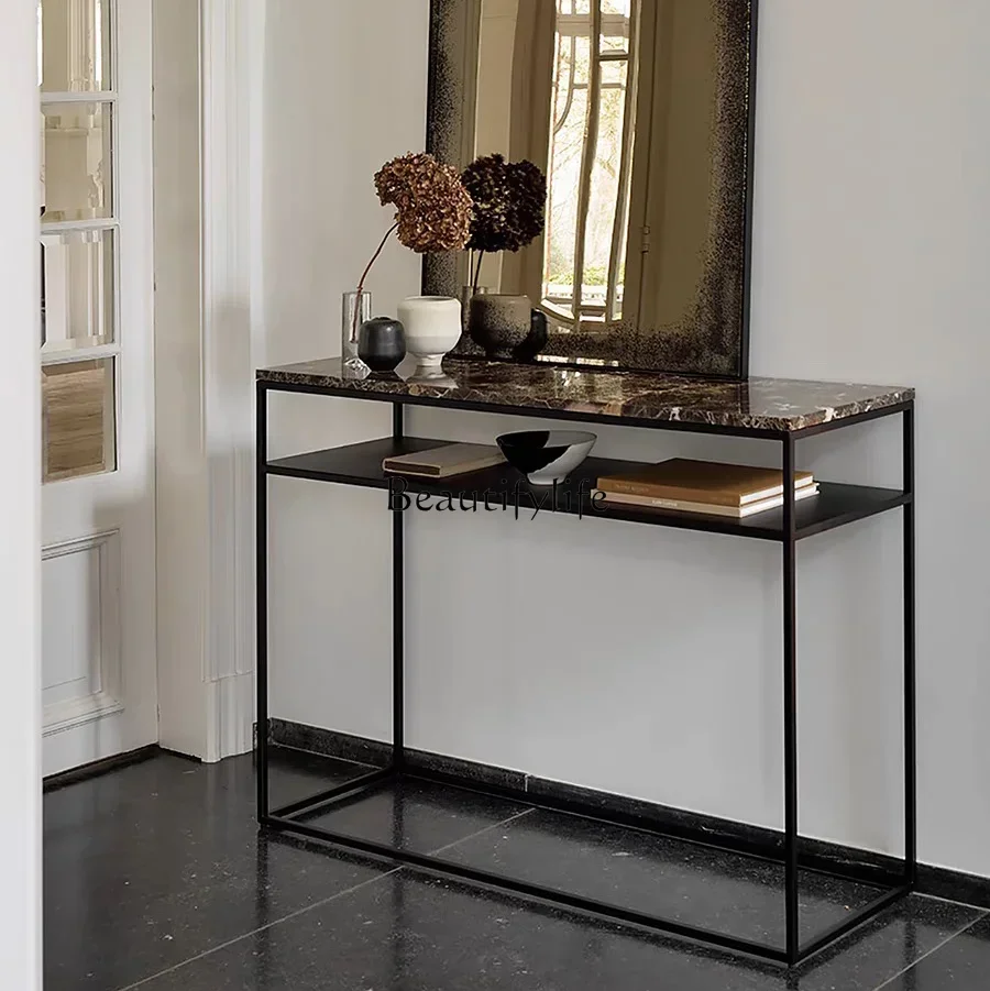 

5ld14 Italian Style Light Luxury Natural Marble Entrance Table Minimalist Living Room Hallway Side Table