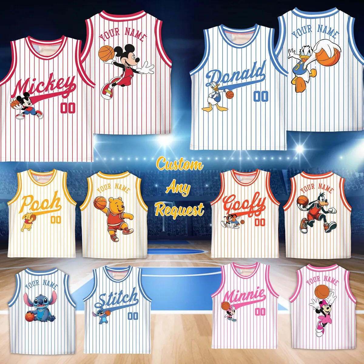 Camiseta sin mangas de baloncesto de Disney para niños y adultos, chaleco deportivo transpirable de secado rápido, informal, con Mickey/Minnie, novedad de verano