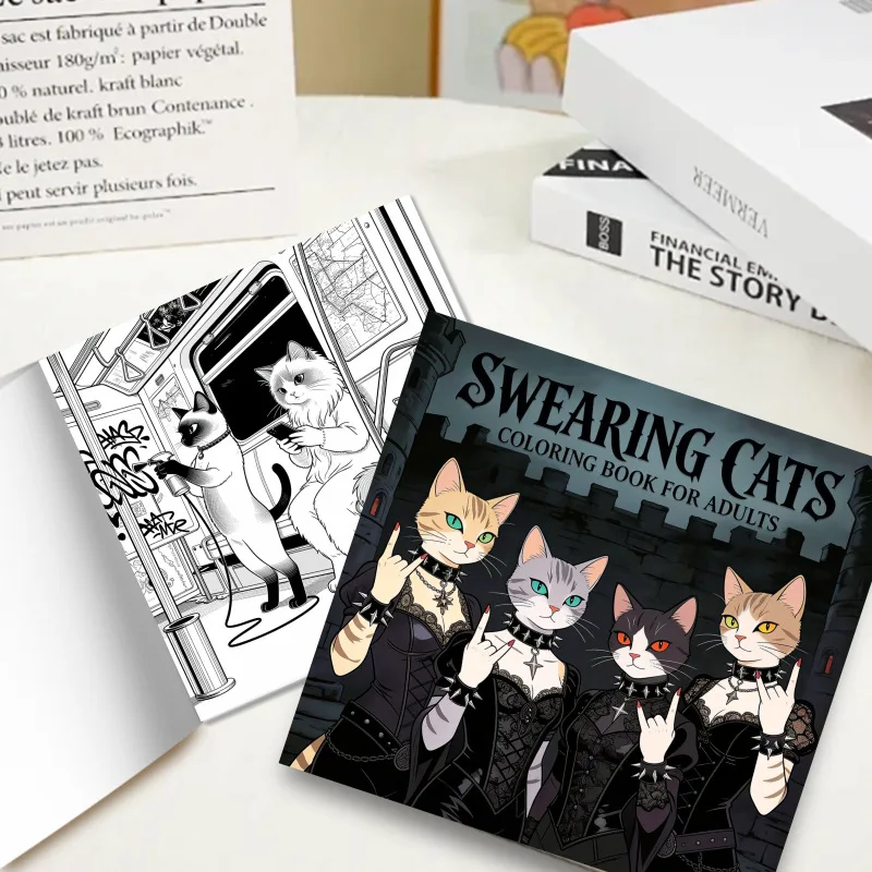 Rebellious Punk Cat Coloring Book, Thick Paper, Graffiti Coloring Notebook, New Hot Cross-border Factory Stock