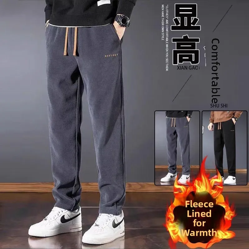 Men's Corduroy Thermal Casual Pants Thiened Fce Lined Straight Leg Sweatpants Autumn Winter Loose Fit Versatile Trousers