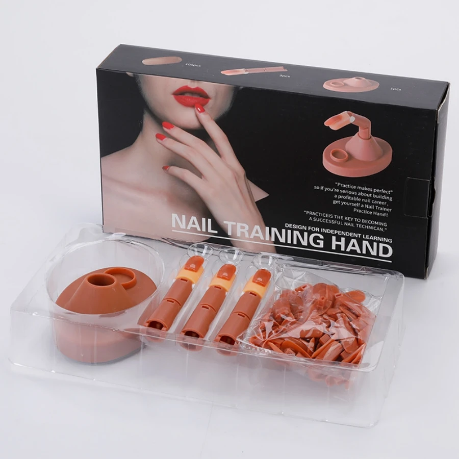 

Practice Hand for Acrylic Nails Flexible Nail Practice Fingers Training Movable Nail Mannequin Hand with 100 Nail Tips