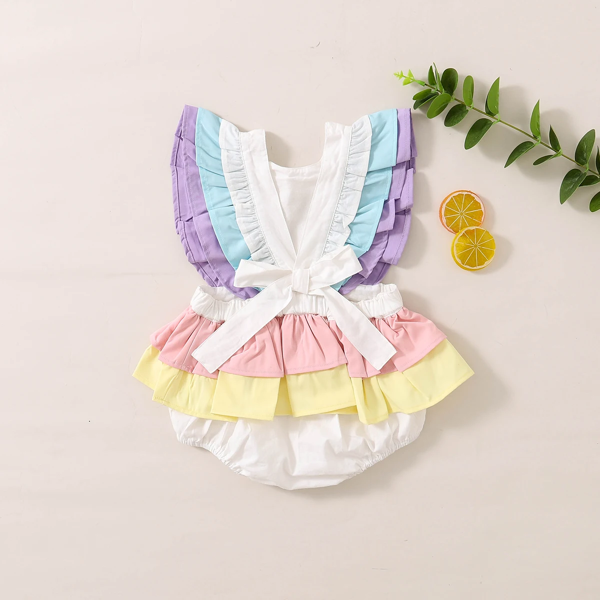 2020-09-10 Lioraitiin 0-24M Infant Baby Girl Summer Bodysuit Sleeveless Short Flying Sleeve Crew Neck Tiered Skirt Jumpsuit