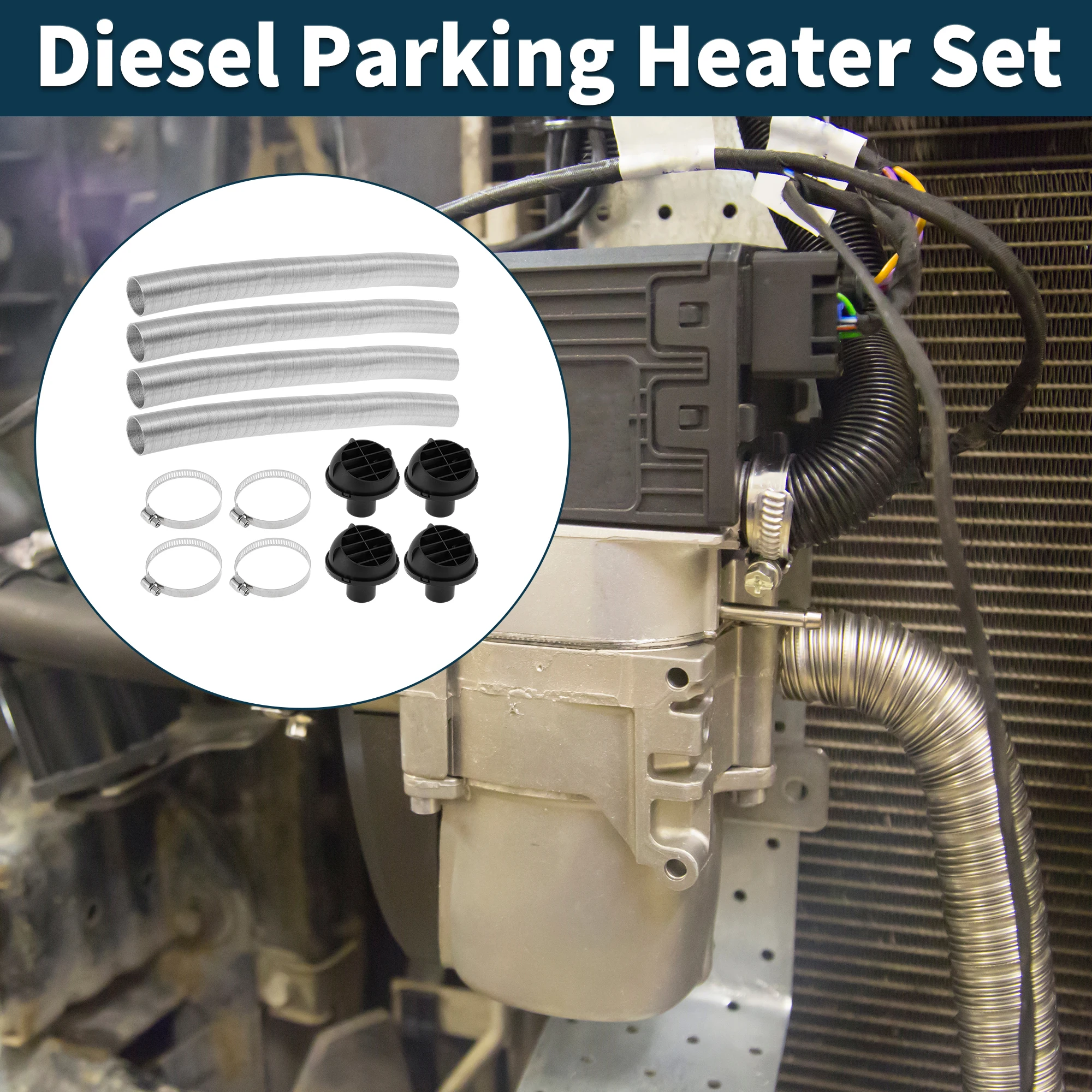 UXCELL 42mm Diametro 100cm Kit condotto di riscaldamento per auto Set di tubi flessibili per condotto aria calda per riscaldamento diesel Tono argento 1 set