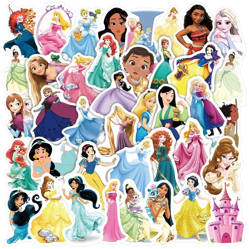 

10/30/50PCS Mix Disney Princess Наклейки Белоснежка Замороженные Мультяшные Наклейки DIY Ноутбук Чемодан Гитара Телефон Милый Детский Набор Наклеек