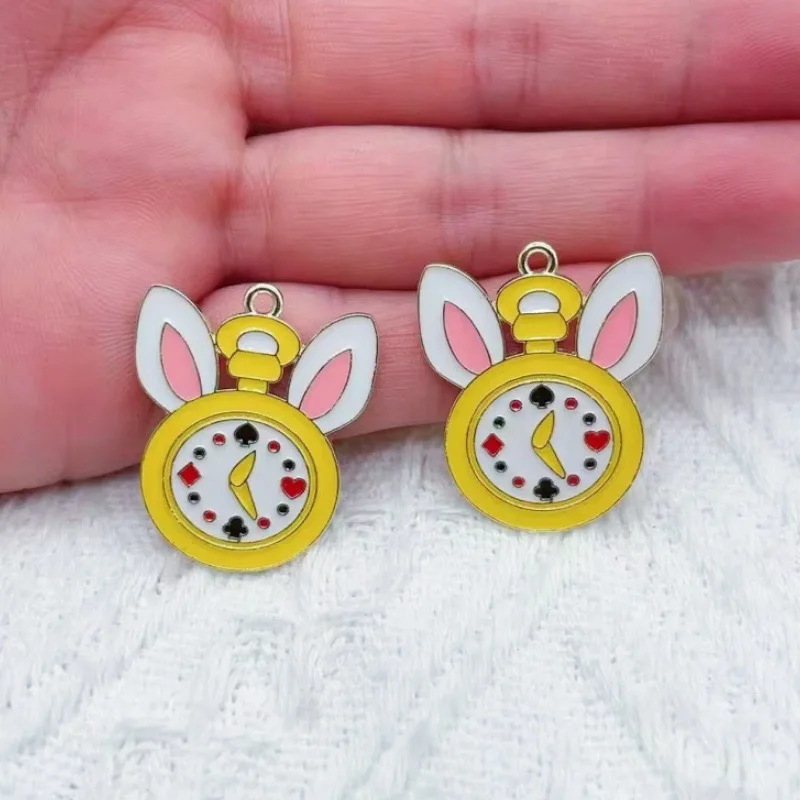 10pcs Alloy Drip Oil Plate Rabbit Alarm Clock Skirt Water Bottle Pendant, DIY Jewelry Making Earrings Keychain Accessories image 5