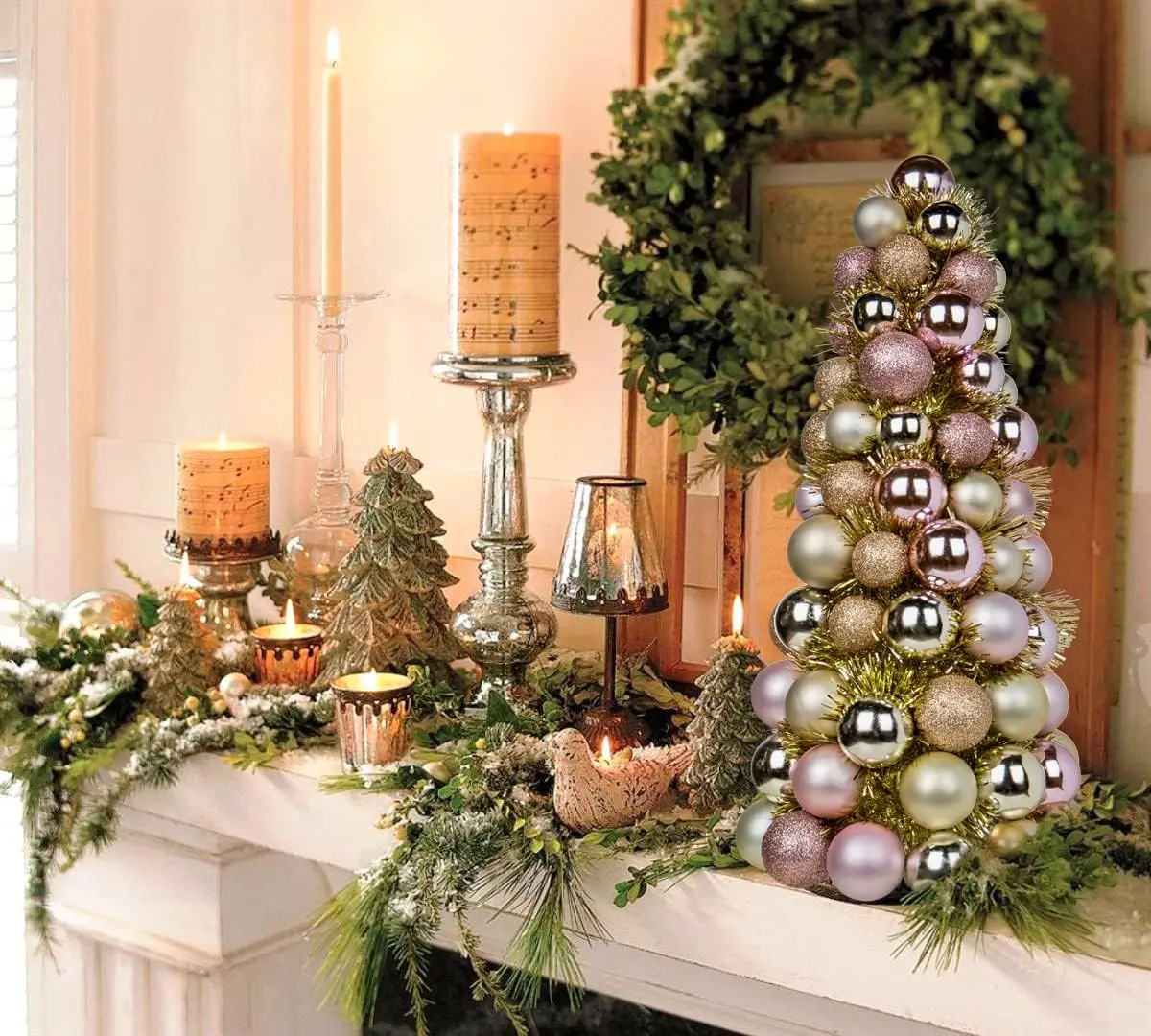 شجرة عيد الميلاد الصغيرة مقاس 16 بوصة مع 94 زينة مقاومة للكسر - ديكور ذهبي وردي #2