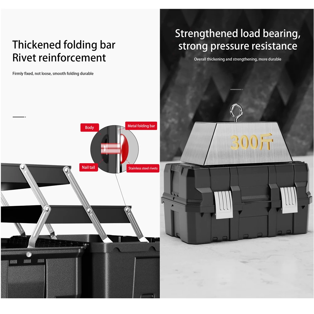 3-Tier Foldable Tool Box - Extra Large Capacity Thickened Plastic Tool Chest for DIY, Workshop & Home Repair Storage
