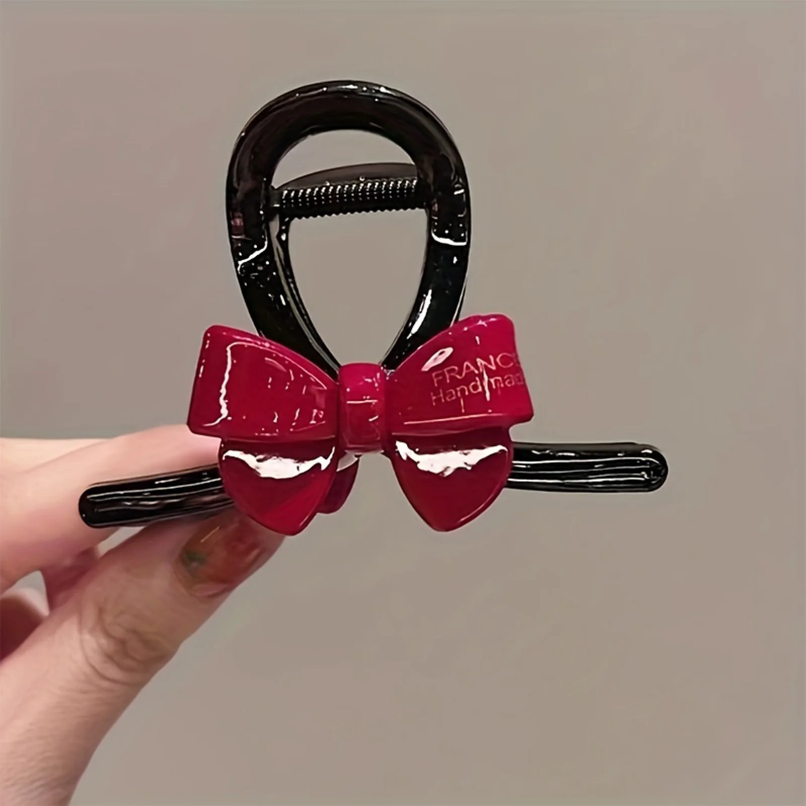 Presilhas de Cabelo Estilo Coreano com Laços Vermelhos e Padrão de Letras Douradas, Presilhas Pequenas de Acrílico Exquisitas, Acessórios de Cabelo Quentes para o Verão
