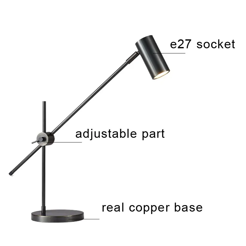 Modern Real Copper Led Table Lamp Bedside Desk Lamp Bedroom Dining Living Room Home Decor Stand Light Fixture Fabric Lampshade