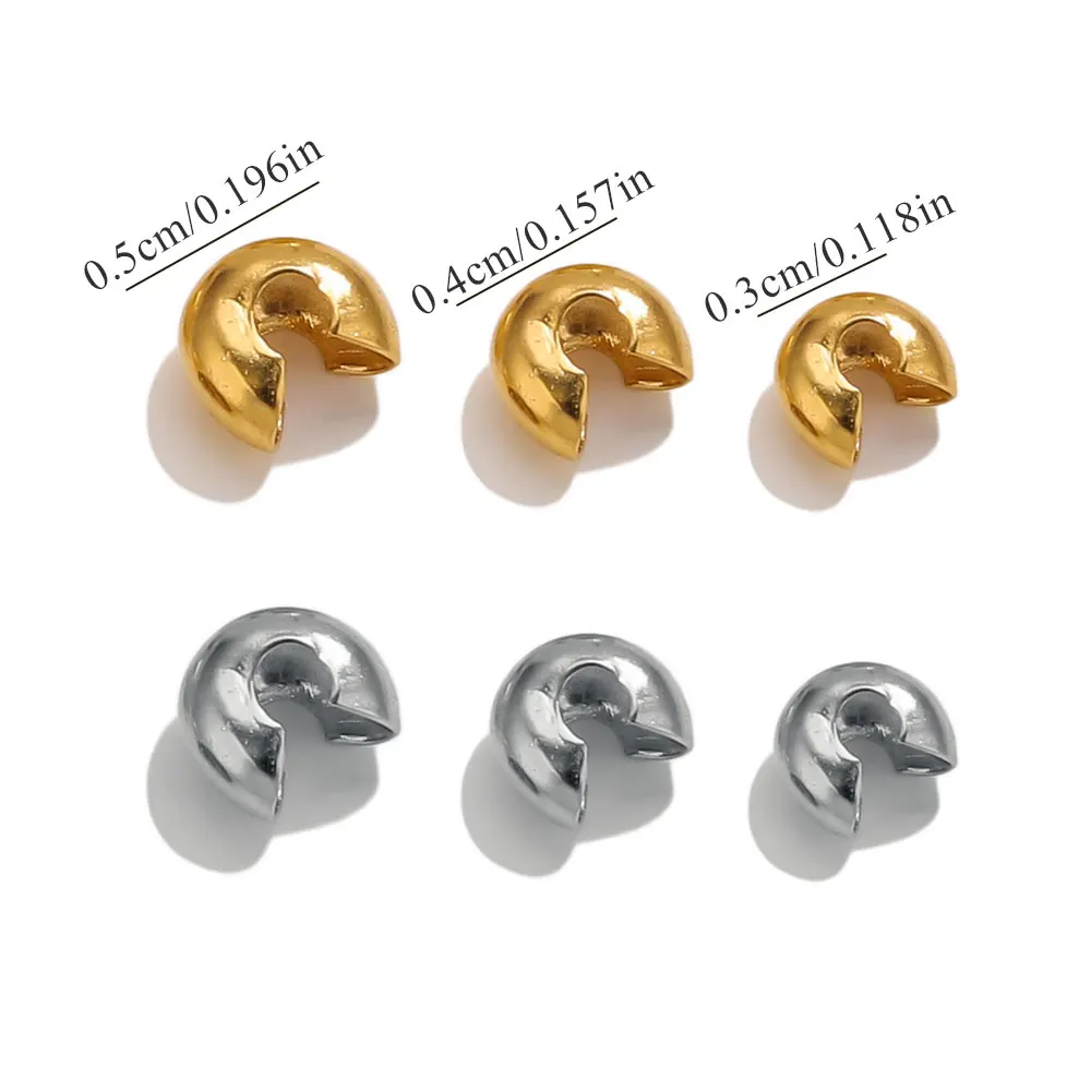 50 Pcs Stainless Steel Round Cap Beads for Crimping Jewelry Connectors Stopper Spacer Beads DIY Bracelet Necklace Accessories