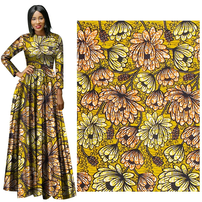 African printed fabric polyester clothing yellow chrysanthemum can be used for dresses suits Ankara ethnic style fabrics