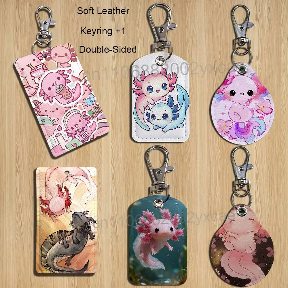 Cartoon cute pink Axolotl Holder For Bank Business Work Card Holder Student Card Case Bus Card Keychain