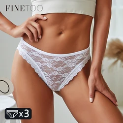 FINETOO 3Pcs/set Women Lace Panties Sexy Floral Briefs Low-rise Underwear Girls M-2XL Plus Size Underpants Ladies Lingerie 2021