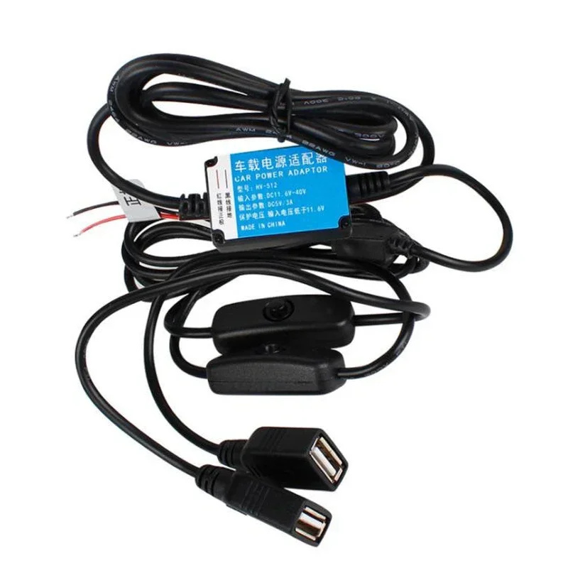 Output DC 5V 3A Extension Cable Car Charger Step Down Converter Dual USB Female Plug Adapter for GPS Smart Phone,Input 11.6V~40V