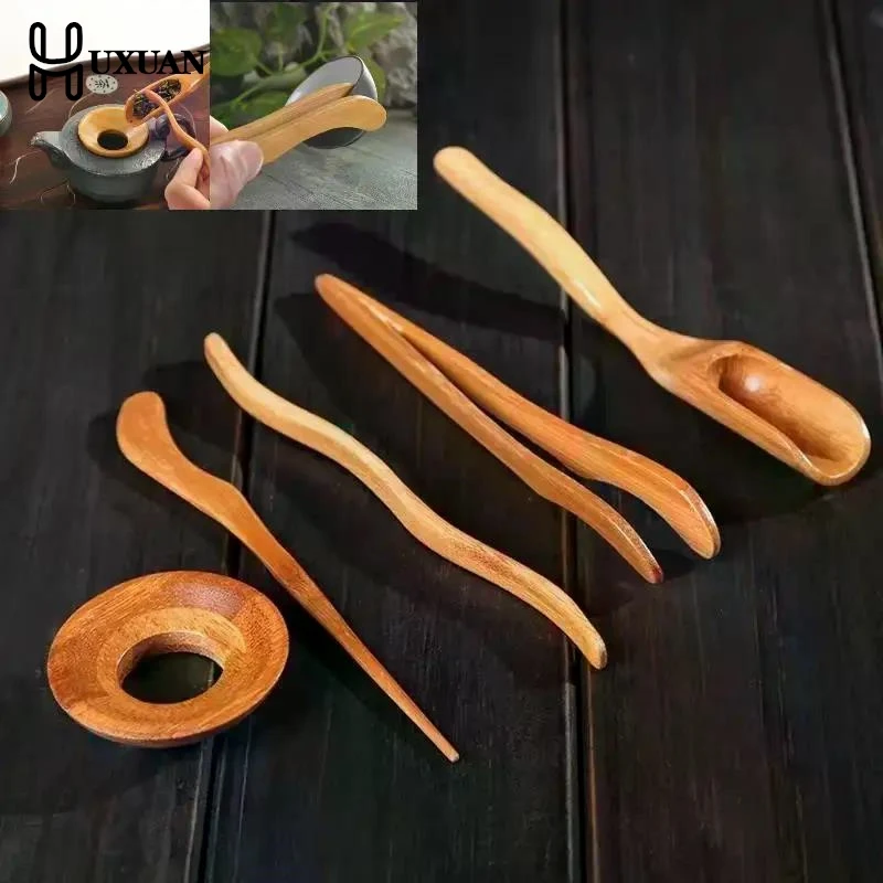 5 Pcs/set Gongfu Tea Ceremony Utensils Set Bamboo Teaspoons Tea Needle Tweezer Clips Strainer Tong Tube Teaware Ancient Art Tool