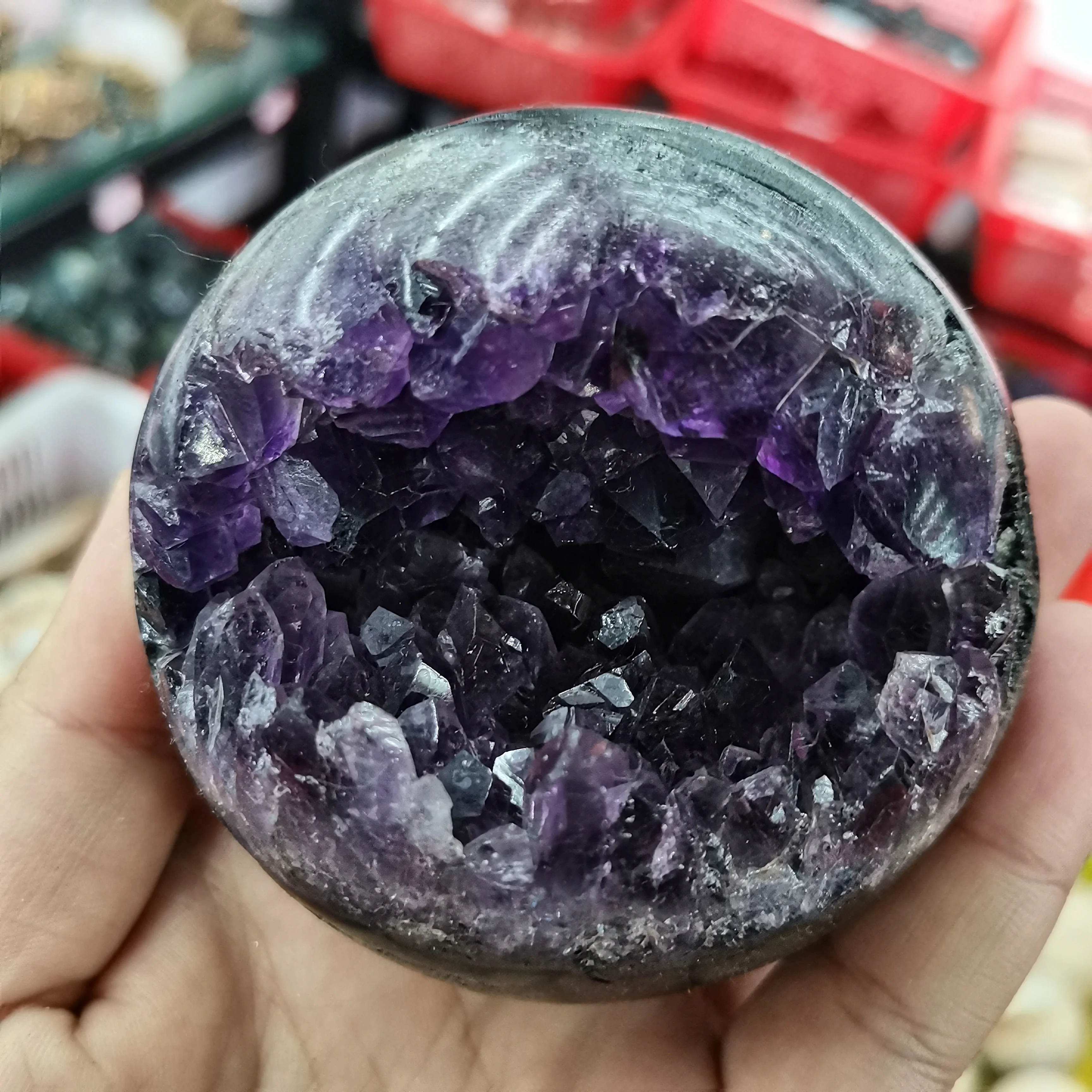 80mm 1pc Natural crystals Brazil Amethyst Geode Agate Spheres healing reiki Open Smiling Ball Home Decoration crafts