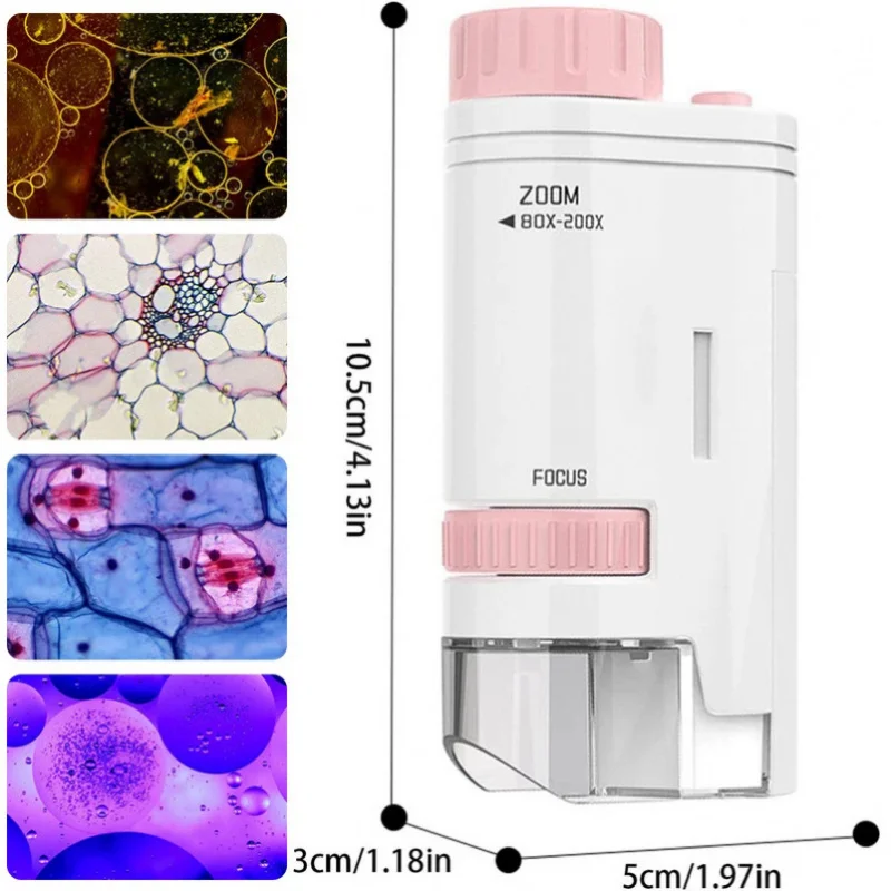 80X-200X Pocket Microscope Electric Mini Microscope with LED Light High Definition Children Microscope for Observation Learning