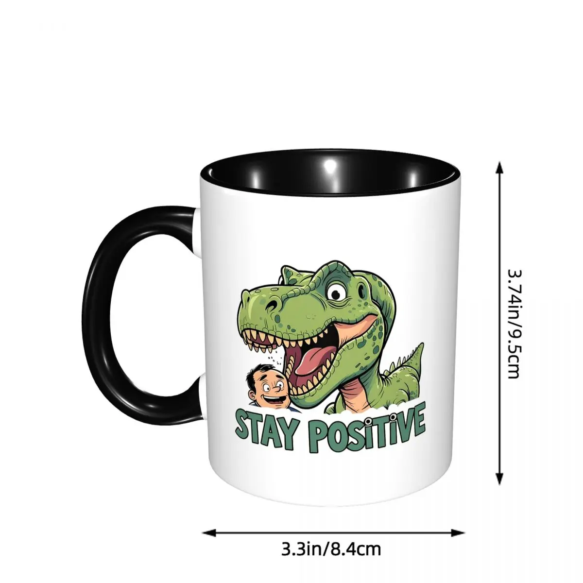 Stay Positive Funny T-Rex Dinosaur Sticker Mug Funny Ceramic Coffee Cups Tea Mugs Milk Cup Drinkware Gifts for Friends