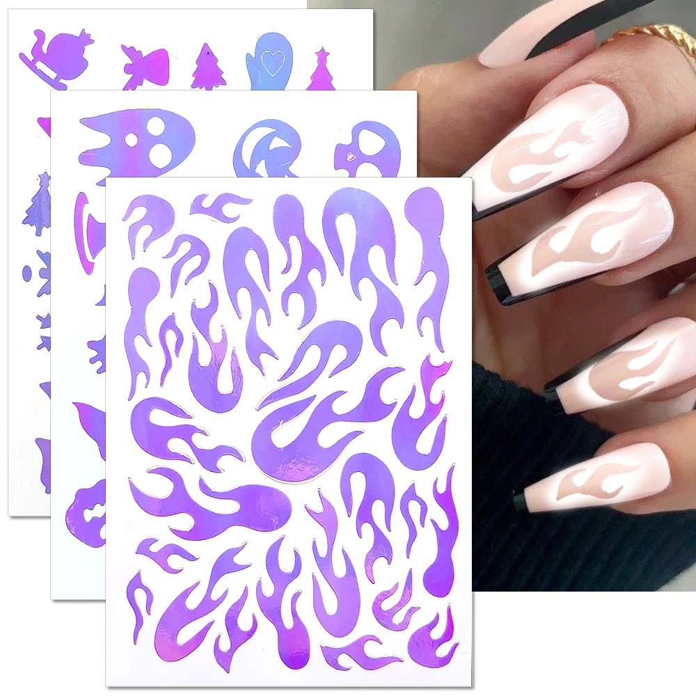 Airbrush Nail Art Stencils Spray Template Nail Stickers Butterfly Star Flame Flower Leaves Nail Decals Manicure Stencil Too