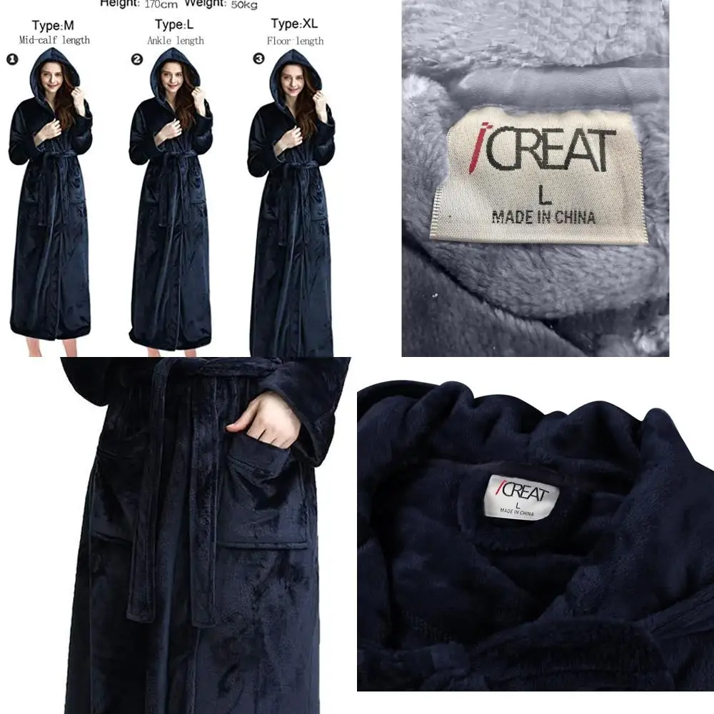 

Women's Plush Hooded Bathrobe, Full-Length Fleece Robe for Winter Sleepwear