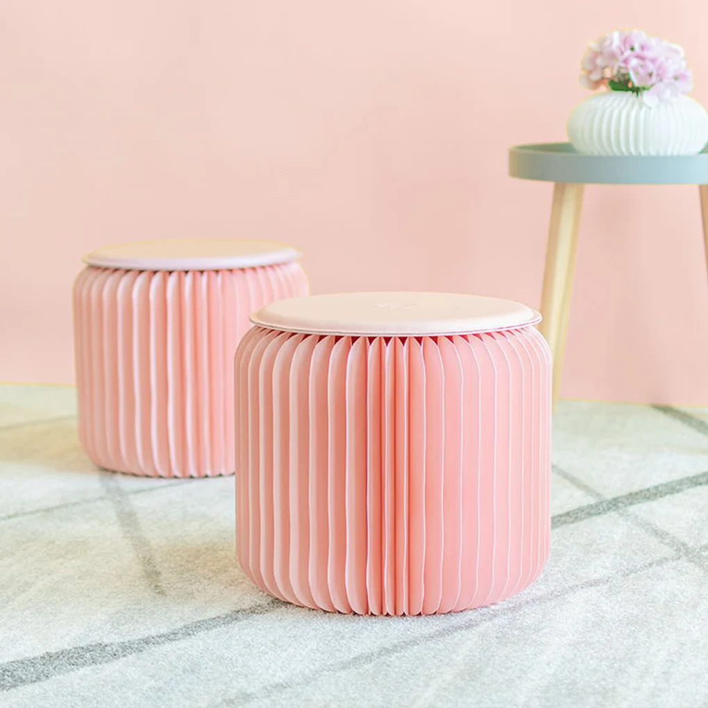 28Cm Round Paper Stool Home Living Room Bedroom Folding Step Stool Honeycomb Structure Chair Pink