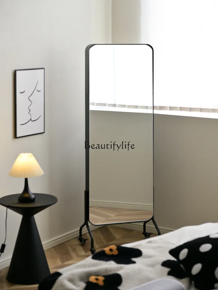 Cream wind floor full body mirror removable magazine holder mirror integrated dressing rotating fitting mirror