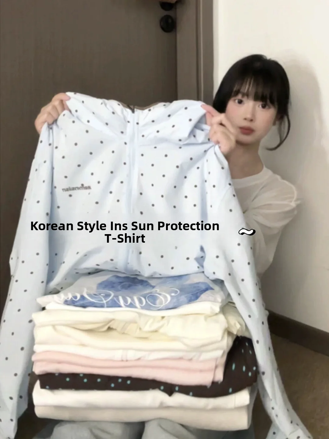 

Korean Style Light Blue Polka Dot Open Cardigan Women's Summer Breathable UV Protection Outerwear Fashionable Lightweight Coat