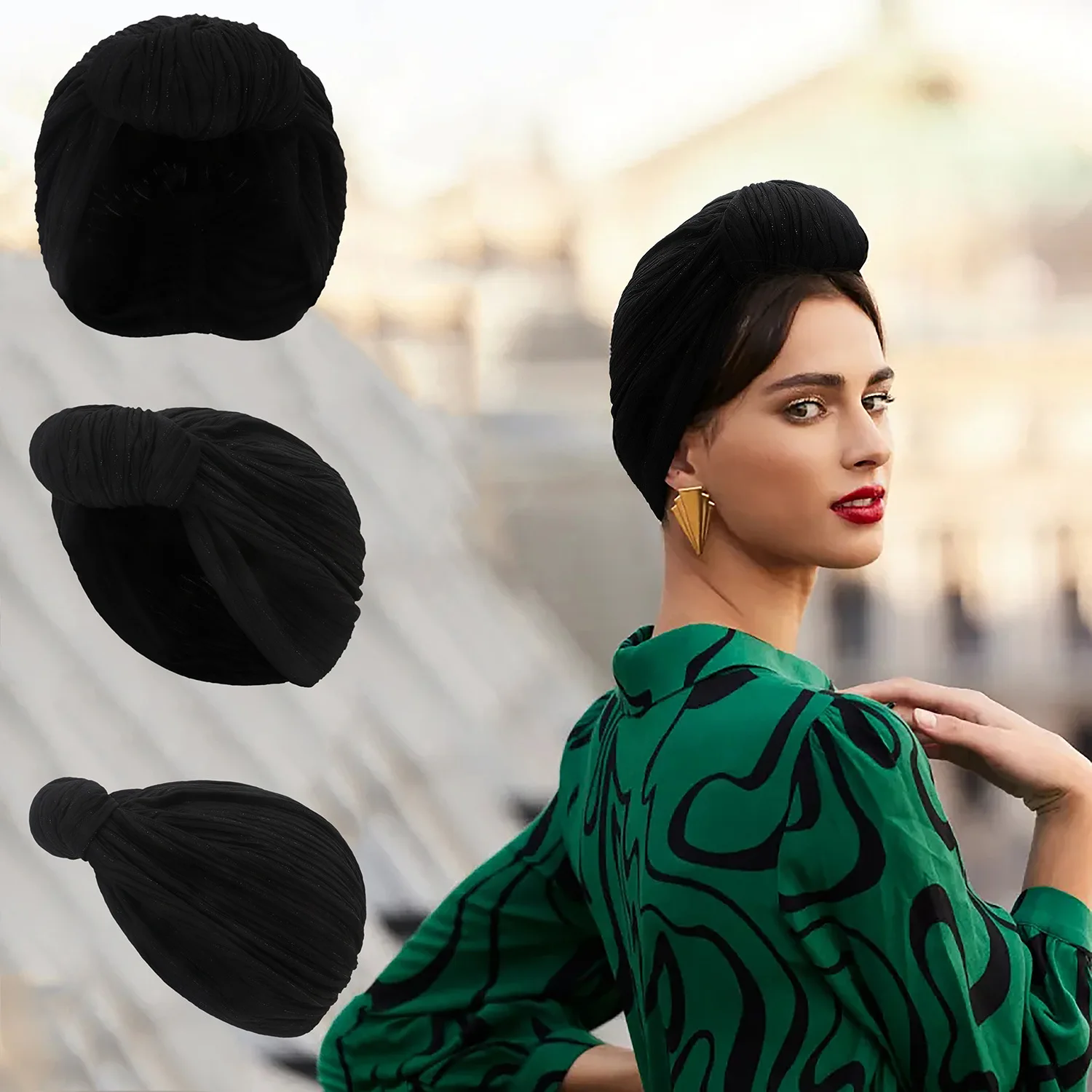 Gorro de Turbante con nudo de hilo plateado para Mujer, envolturas de cabeza para Mujer, cubierta de cabeza africana, gorro de quimio para el cáncer, Turbante para Mujer