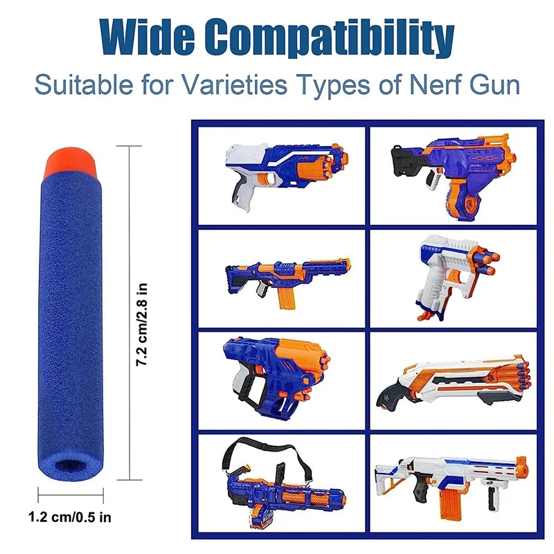 1000-50 pces azul um buraco dardos recarga balas de espuma munição para nerf n-strike elite blaster arma, 7.2cm acessórios de arma