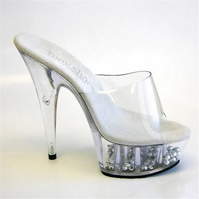 Style 15cm High Heel Sandal High Heel Sandals Fashion Women Dress Sexy Crystal Shoes Dancer Party Ladies Sphere Slippers