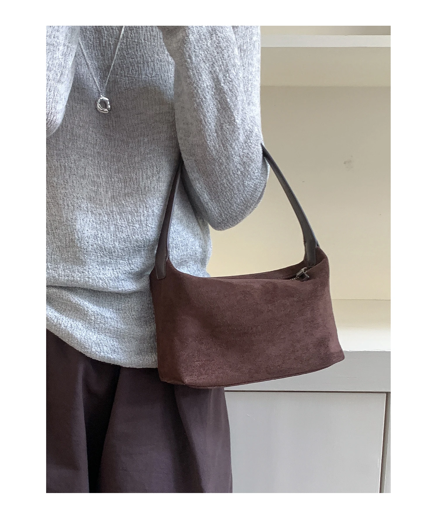 Bolso de Hombro de Gamuza a la Moda para Mujer, Bolso de Mano EMORRIN, Estilo Retro Otoño Invierno, Forro de Poliéster