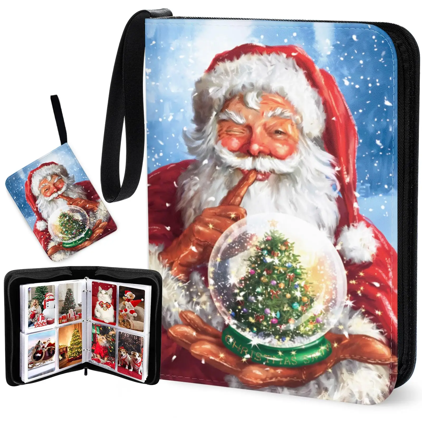 

Ho Santa Hat Christmas 4 Pocket Cards Binder 400 Double Sided Pocket Album for Sport Game Cards Unique Card Collection Storage