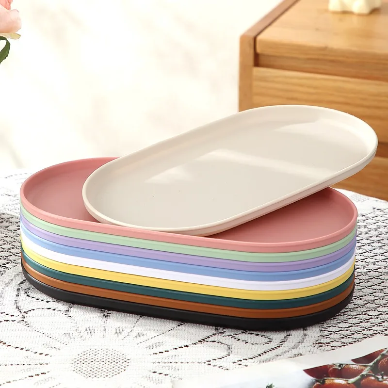 4Pcs Plastic Coffee Tray, Oval Food Serving Plate with Smooth Surface for Household Dessert Anti-fall Tray Afternoon Tea