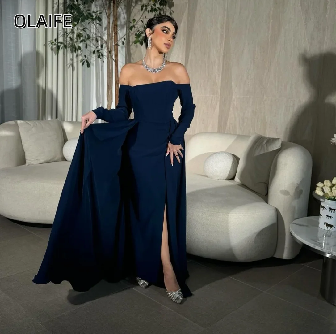 

Атласное платье для выпускного вечера длиной до пола с разрезом на плечах и длинными рукавами, платья для особых случаев, платья de festa