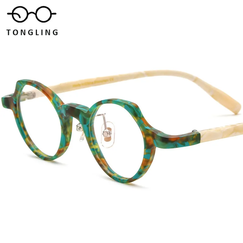 

2025 женские модные многоцветные лоскутные высококачественные очки ручной работы «кошачий глаз» из ацетата, мужские матовые уникальные оправы для глаз