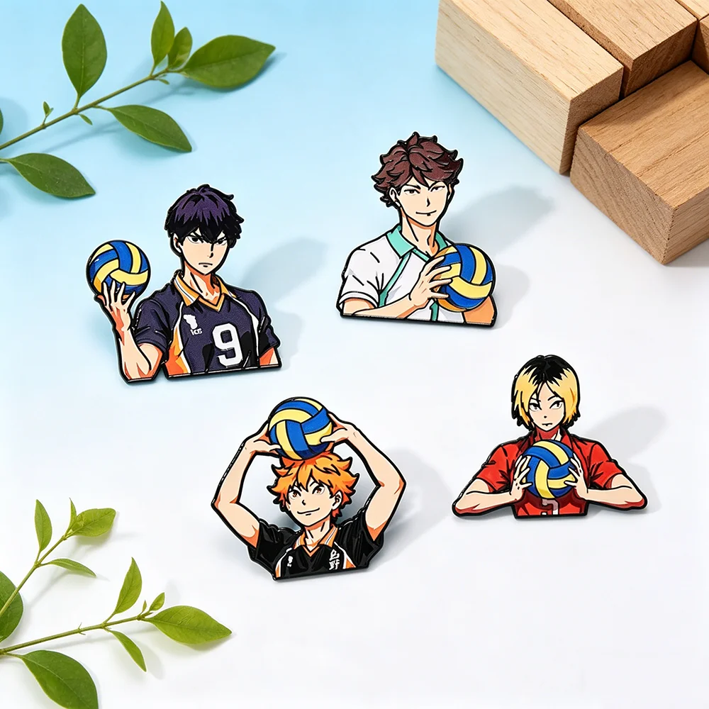 4 Stück niedliche Volleyball-Jungen-Emaille-Pins, Cartoon-Anime-Broschen für Mäntel, Damenbroschen, modische Reversnadeln, Schmuckgeschenk für Freunde