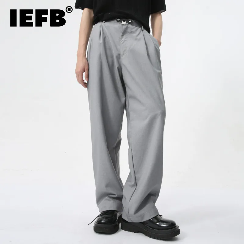 

IEFB Minimalist Men's Casual Suit Pants Wide Leg Soild Color Loose Male Elastic Waist Trousers New Stylish Summer 2024 9C6152