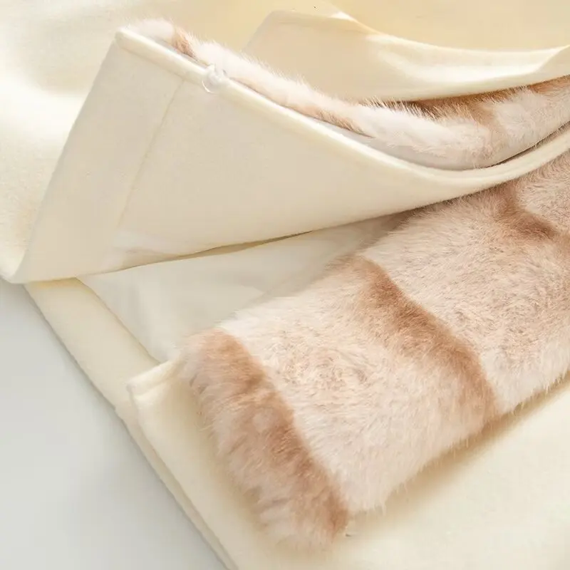 Fashion Lady Spliced Faux Fur Coat Women Lapel Luxury Thick Warm Outerwear Winter Lady Street Loose Long Sleeves Jacket Simple