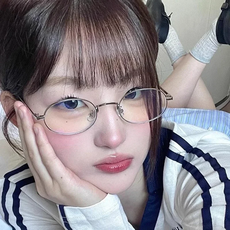 Vintage Anti-Blue Light Oval Glasses Women\'s Oval Metal Frame Brand Fashion Y2K Woman Metal Optical Frames Computer Glasses