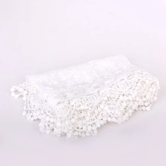 Women embroidered lace scarf white