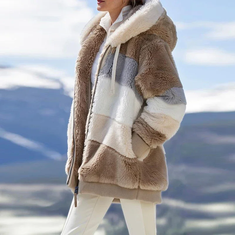 Customizable 2025 New UZZDSS Winter Women Coat Fashion Casual Stitching Plaid Clothes Hooded Zipper Ladies Coat Women Jacket Customizable 2025 New UZZDSS Winter Women Coat Fashion Casual Stitching Plaid Clothes Hooded Zipper Ladies Coat Women Jacket