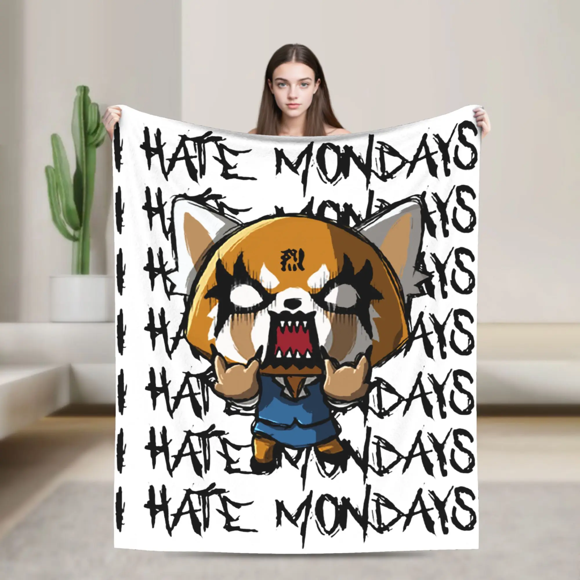 Aggretsuko Aggressive Retsuko I Hate Monday Knitted Blanket Plush Throw Blankets Bedding Couch Printed Ultra-Soft Warm Bedspread