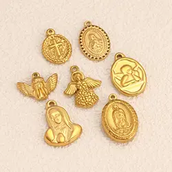 3Pcs/Lot 3D Angel Charms Stainless Steel Virgin Mary Religious Jewelry Accessories DIY Earring Bracelet Jewelry Making Wholesale
