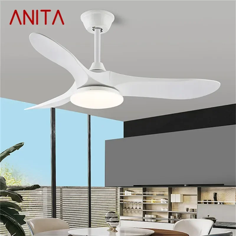 ANITA Modern Fan Light Luxury Living Room Restaurant Bedroom Study LED Ceiling Fan Light Remote Electric Fan Light