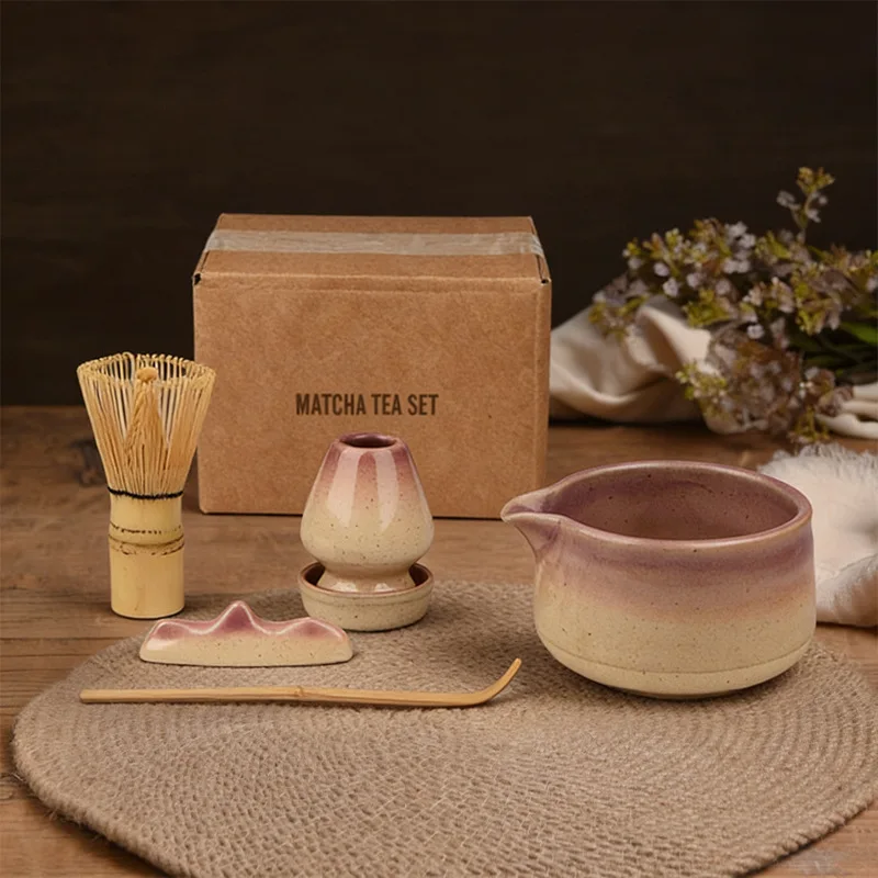 Matcha Bowl Whisk Set Japanese Tea Bowl Ceramic Chasen Kiln Transmutation Matcha Making Tools Stirrer Tea Ceremony Accessory Kit